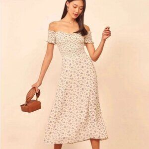 NWT REFORMATION Murphy Floral Print Off The Shoulder Midi Dress Size 2